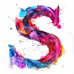 S letter watercolor painting on a white background