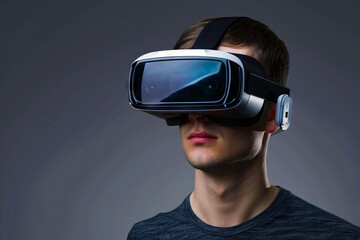 Wall Mural - A man wearing a virtual reality headset.