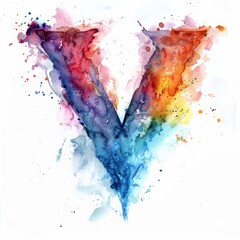 Wall Mural - V letter watercolor painting on a white background
