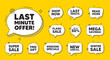 Offer speech bubble icons. Last minute offer tag. Special price deal sign. Advertising discounts symbol. Last minute offer chat offer. Speech bubble discount banner. Text box balloon. Vector