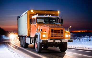 Truck on a road in wintertime