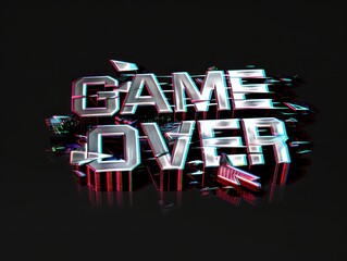 Wall Mural - game over, 3d logo chrome texture, black background