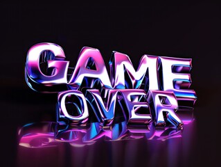 Wall Mural - game over, 3d logo chrome texture, black background