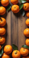 Canvas Print - Mandarin fruits, frame form copy space on dark. Top view flat lay