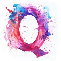 Wall Mural - Q letter watercolor painting on a white background