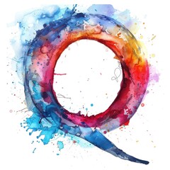 Wall Mural - Q letter watercolor painting on a white background