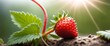 Strawberries grows on bush in garden. Nature, organic food and gardening