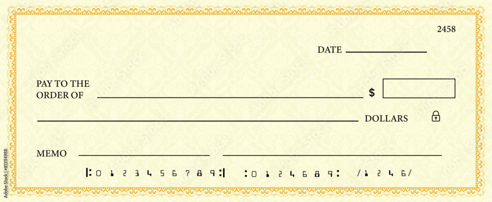 Blank bank check, checkbook cheque template or money payment paper ...