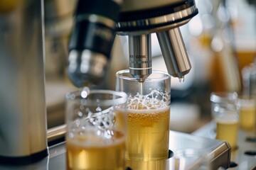 Scientific Precision in Brewing: Examining Yeast Samples Under a Microscope in a Brewery Lab