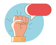 Protesting fist with speech bubbles isolated concept. Vector cartoon graphic design element illustration