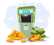 ATM with money isolated concept. Vector flat graphic design cartoon illustration	