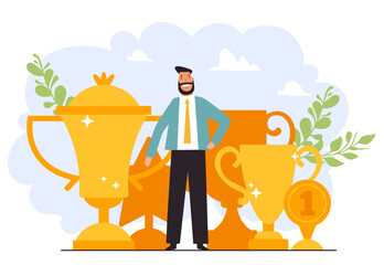 Wall Mural - Success winner business leader team trophy prize concept. Vector design graphic illustration	