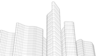 Wall Mural - abstract buildings, architectural drawing 3d