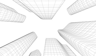 Wall Mural - abstract buildings, architectural drawing 3d