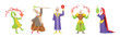 Different Wizard Male Character in Robe Do Spell Vector Set