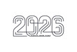Happy New 2025 Year typography logo design. The vector flat design of the rooms is made with thin lines. Minimalist illustration of dynamic geometry shapes style black numbers 2025.