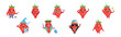 Funny Strawberry Flat Character with Emotion Vector Set