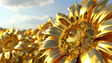 Fototapeta Perspektywa 3d - Futuristic Sunflowers as Metallic Solar Panels