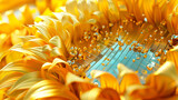 Fototapeta Perspektywa 3d - Futuristic Solar Panel Sunflowers in Golden Hues