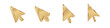 Click cursor 3d pixel gold icon. Computer mouse pointer vector golden arrow