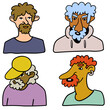 set guy character portrait in doodle style in vector. line art for avatar design sticker coloring postcard poster print