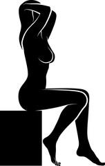 Poster - sitting naked woman holding her head, vector illustration