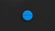 Blue single pill isolated on a black background. Tablet, pill top view, flat lay. 3d render illustration 