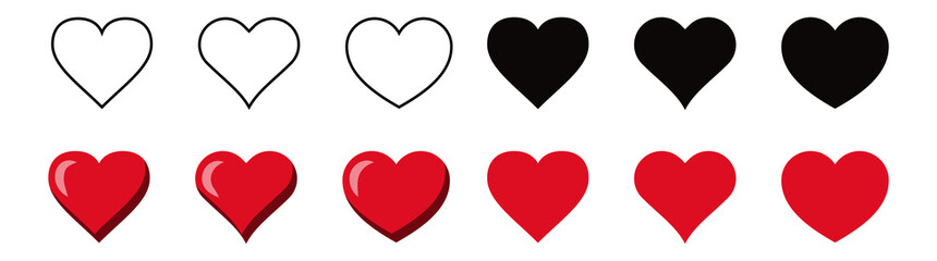 Leinwandbilder - Like and love icon button. Red heart icon shape in thin, line, outline and flat style. Add to favorite symbol , Social media notification icons. post reactions set. Vector illustration