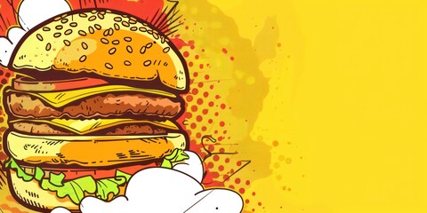 Wall Mural - A cheeseburger masterpiece, savory beef, gooey cheese, fresh lettuce, all nestled between two warm buns, a fast-food favorite