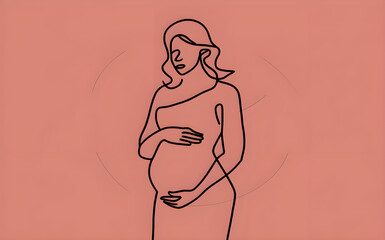 Wall Mural - A minimalist, black single line drawing of a pregnant woman