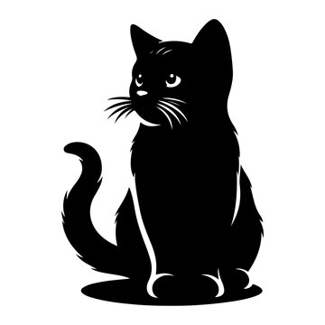 Black silhouette of cat , vector black color silhouette