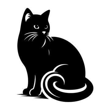 Black silhouette of cat , vector black color silhouette