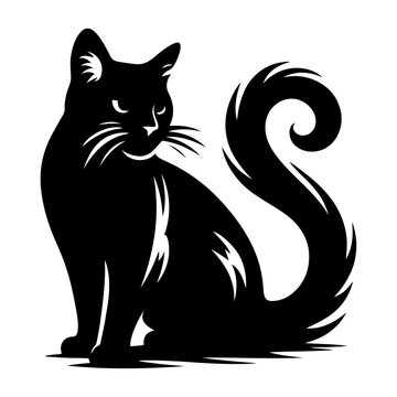 Black silhouette of cat , vector black color silhouette