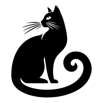 Black silhouette of cat , vector black color silhouette