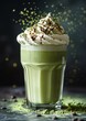 Vibrant Green Matcha Latte With Whipped Cream and Sprinkles