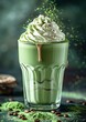 Delicious Matcha Latte with Whipped Cream