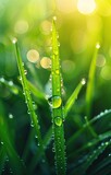 Fototapeta Niebo - Pure and Vibrant Morning in a Field of Dew-Kissed Grass
