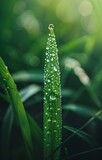 Fototapeta Kuchnia - Dewy Morning in Field: Close-up of Drops on Grass with Sunlight Filtering Through