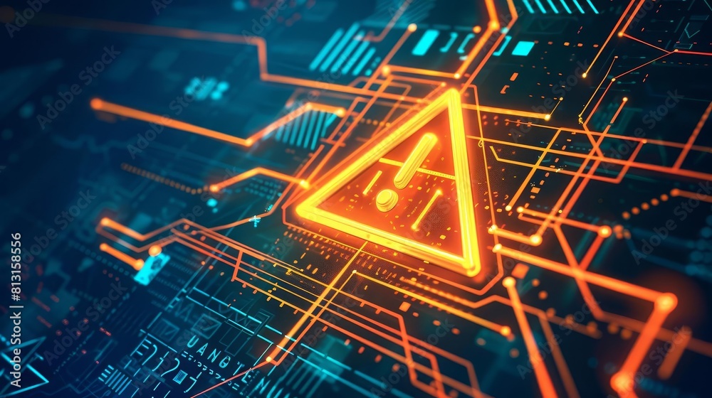 Technology Error. Sign caution warning sign indicates digital technology system error danger ...