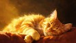 contented orange cat basking in warm sunbeam realistic illustration
