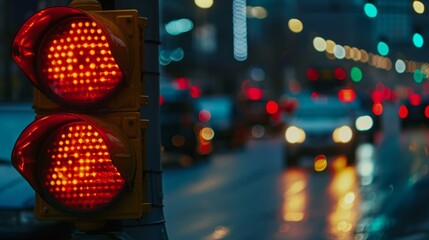 Poster - A close-up shot of a traffic signal countdown timer with blurred vehicles in the background, depicting time-sensitive traffic control.