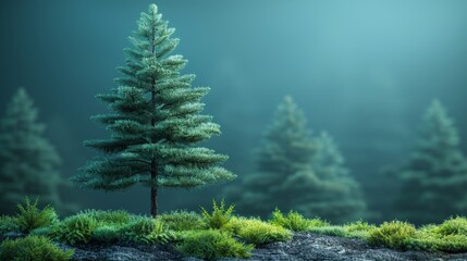 A minimalist modern design of a fir tree isolated on a white background