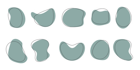 Poster - a set of abstract irregular blob shapes. organic green blob with black circle outline. modern simple
