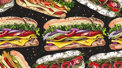 Aufkleber - Sandwiches with various fillings: Ideal for advertising delis, cafes, and fast-food restaurants. 
