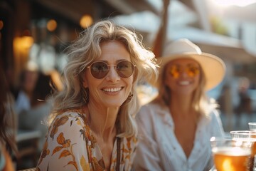 Stylish woman enjoying outdoor cafe