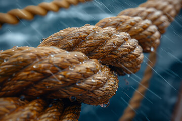 Poster - The wiry, rough feel of sisal rope, strong and durable. Concept of nautical decor. Generative Ai.