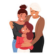 Multi-generational Family Moment With Grandmother, Mother And Child In A Cozy Embrace, Evoking Feelings Of Love