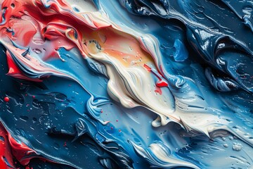 Poster - This image features enthralling waves and swirls of paint, combining shades of red, blue, yellow, and white in an abstract pattern