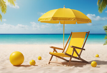 Umbrella and chair on tropical beach and sea summer vacation