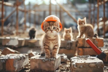 Young kittens cutest assistant construction crew basking in sunny worksite